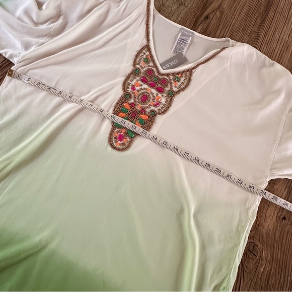 CHICO'S 2 Womens Ombre Tropical Emerald Beaded Tunic Top Sz 12/14 Kimono NWT - Picture 6 of 12